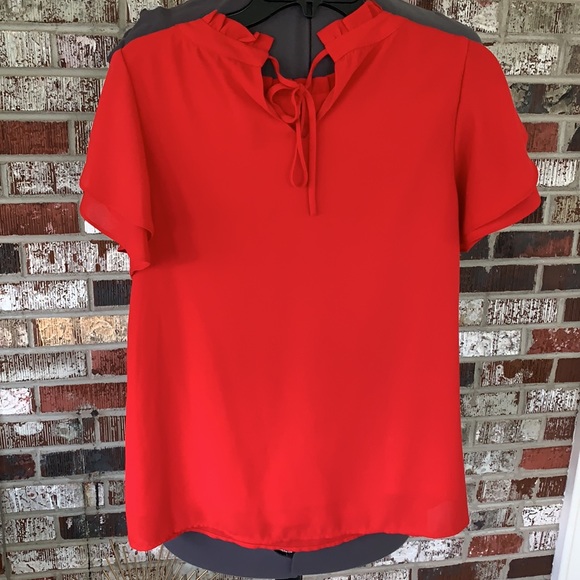 Red Ruffled Ruched Blouse - Picture 2 of 4